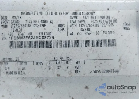 2018 Ford F-350 Chassis from USA, damaged, VIN 1FD8W3F62JEC08735